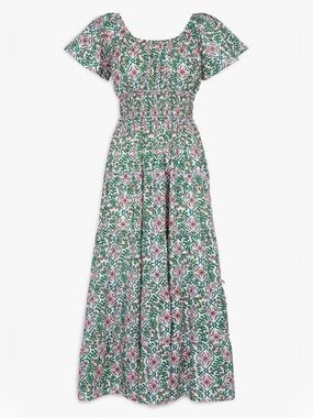 Pink City Prints Smocked Waist Floral Maxi Dress in Green and Pink + bag!